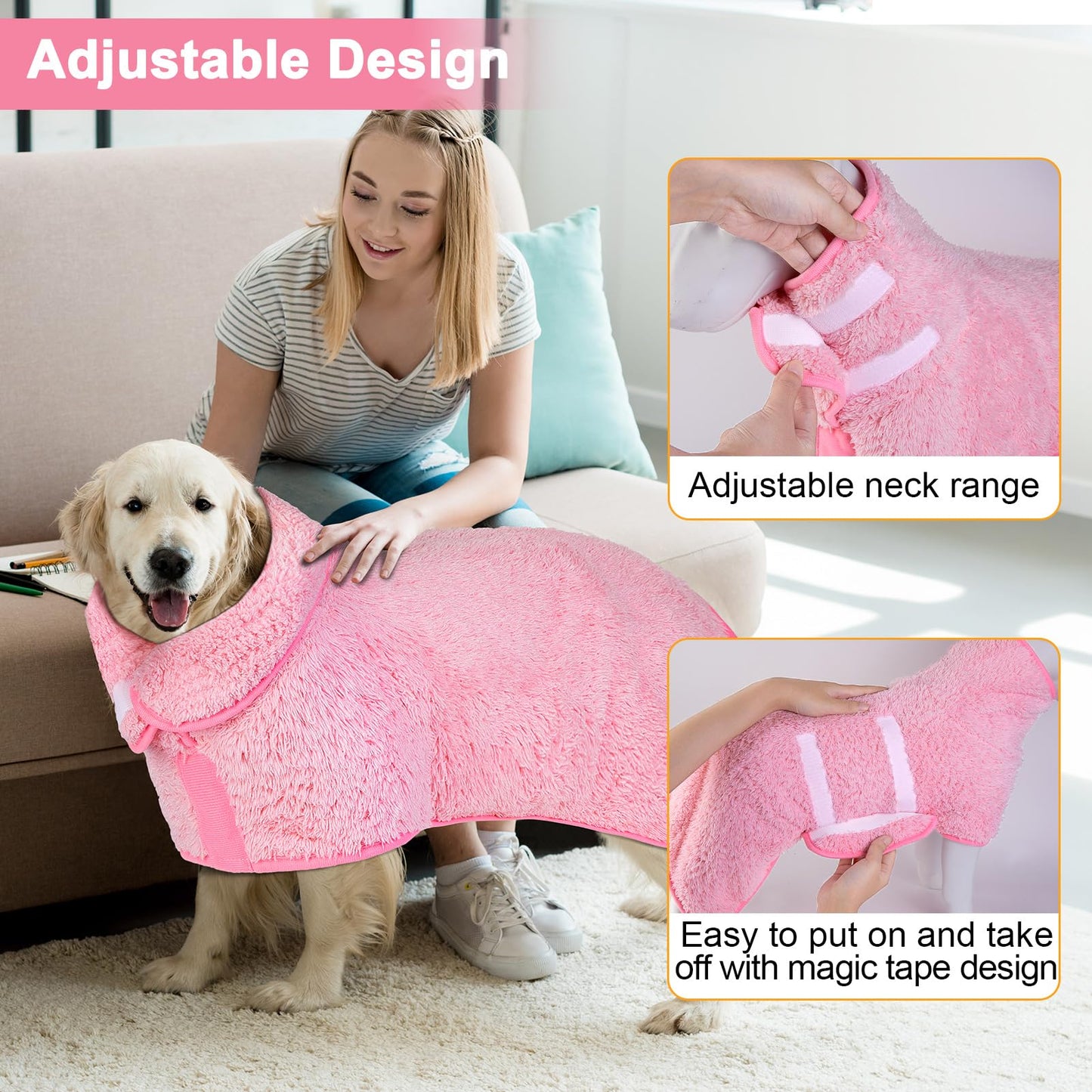 Super Absorbent Dog Bathrobe and Towels for Quick Drying - Large Soft Dog Drying Robes with Adjustable Features